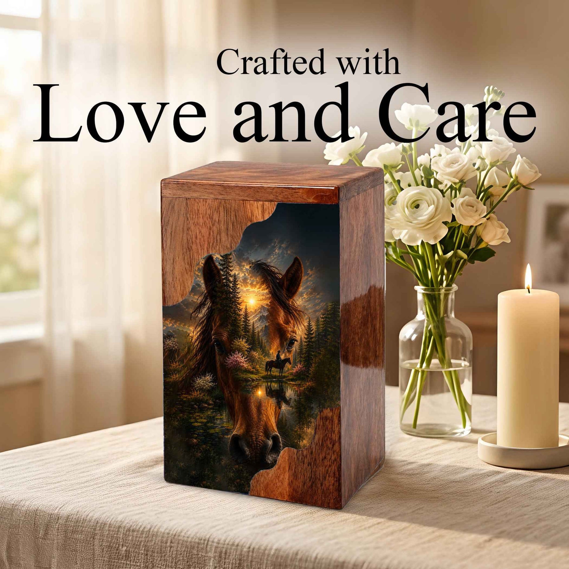 Horse Wooden Cremation Urn for Human Ashes | Personalized Horse Memorial Urn