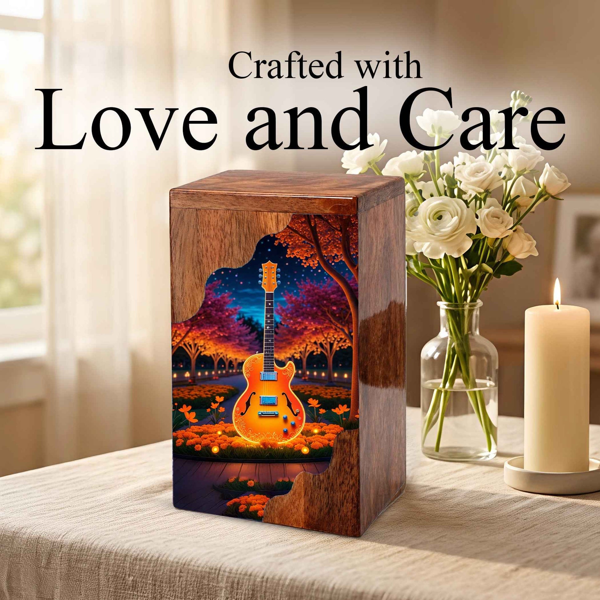 Guitar Wooden Cremation Urn – Custom Music Memorial Urn | Wooden Urn for Human Ashes