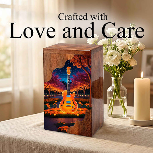 Guitar Wooden Cremation Urn – Custom Music Memorial Urn | Wooden Urn for Human Ashes