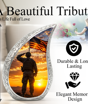 Soldier Urn for Dad & Father | Military Cremation Urn for Adult Male, Son & Men | Personalized Soldier Memorial Urn