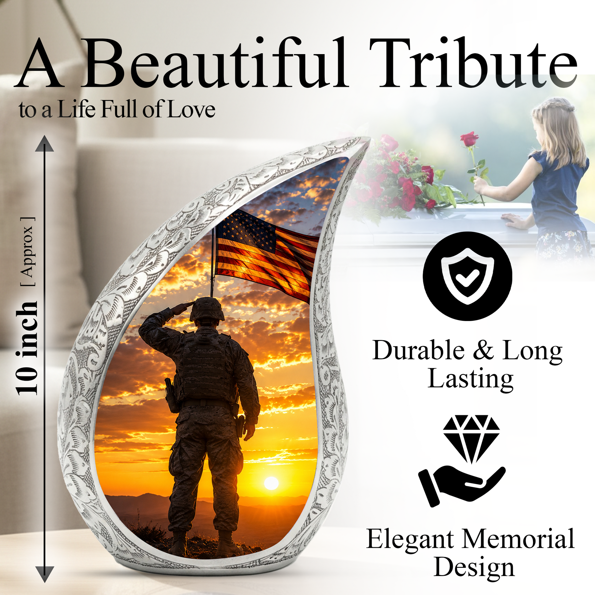 Soldier Urn for Dad & Father | Military Cremation Urn for Adult Male, Son & Men | Personalized Soldier Memorial Urn