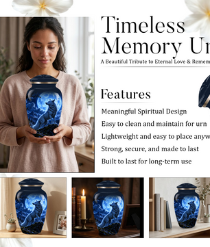 Personalized Adult Cremation Urn for Ashes, Custom Blue Wolf Moon Memorial Urn, Wildlife Cremation Urn