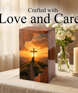 Cross Wooden Cremation Urn – Christian Memorial Urn for Human Ashes