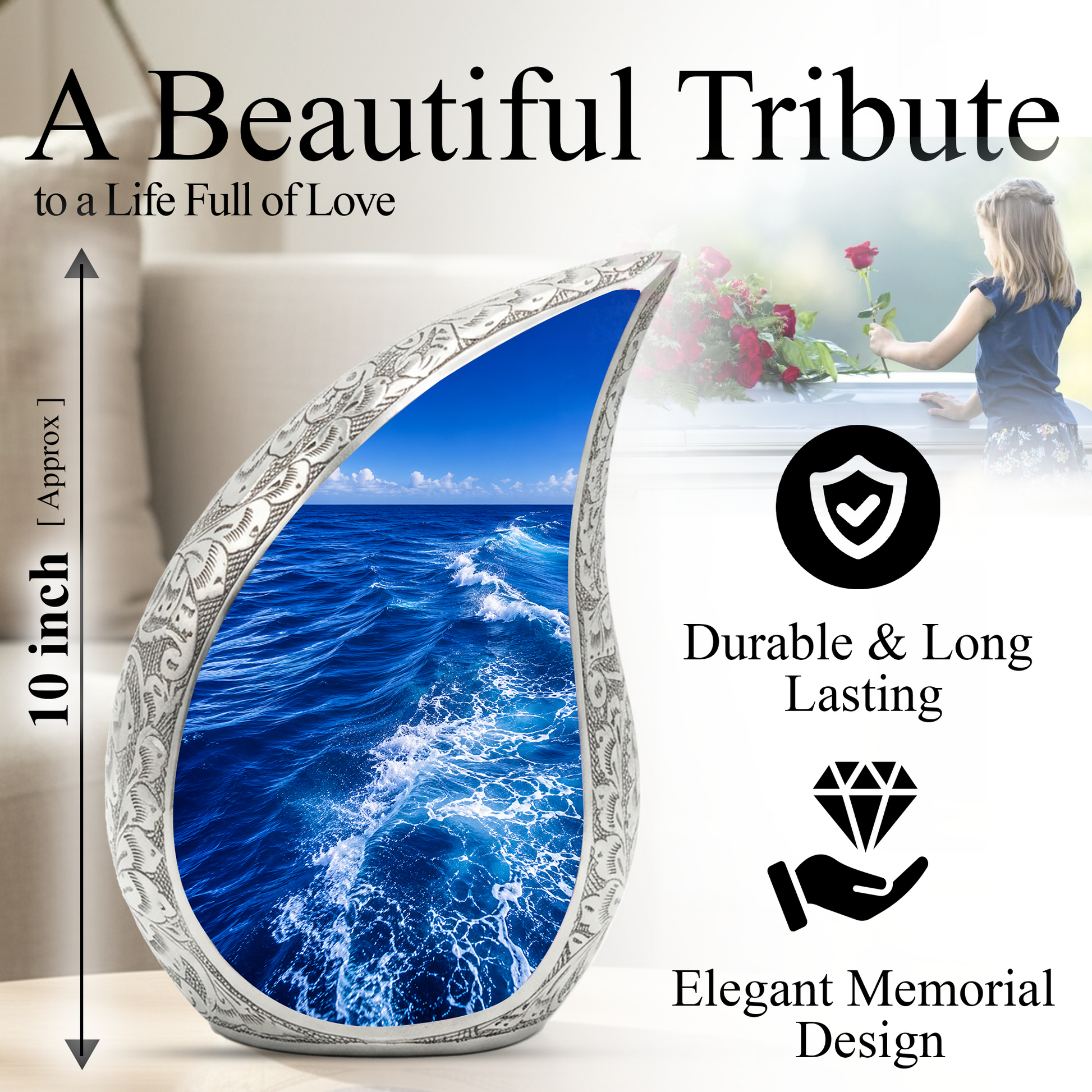 Ocean Wave Urn for Ashes, Personalized Beach Cremation Urn for Mom & Dad