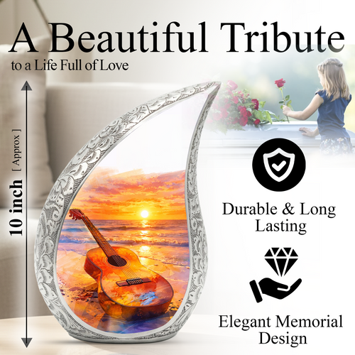 Beach Guitar Memorial Urn for Mom Dad, Funeral Urn for Human Ashes