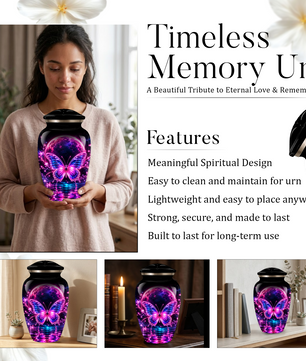 Personalized Butterfly Cremation Urn for Ashes, Pink Purple Galaxy Butterfly Adult Urn, Custom Memorial Urn