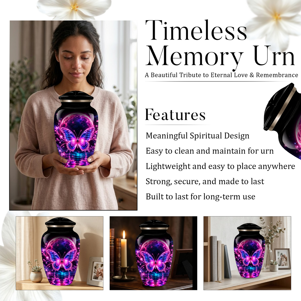 Personalized Butterfly Cremation Urn for Ashes, Pink Purple Galaxy Butterfly Adult Urn, Custom Memorial Urn