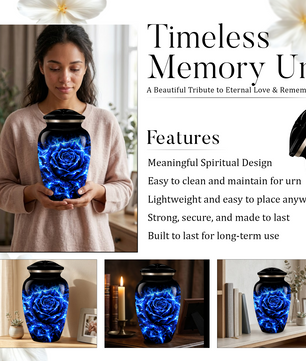 Blue Rose Cremation Urn for Ashes | Personalized Memorial Urn for Human Ashes | Handmade Aluminum Adult Urn