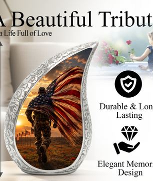 Patriotic Soldier Urn for Dad | American Flag Cremation Urn for Human Ashes & Military Memorial