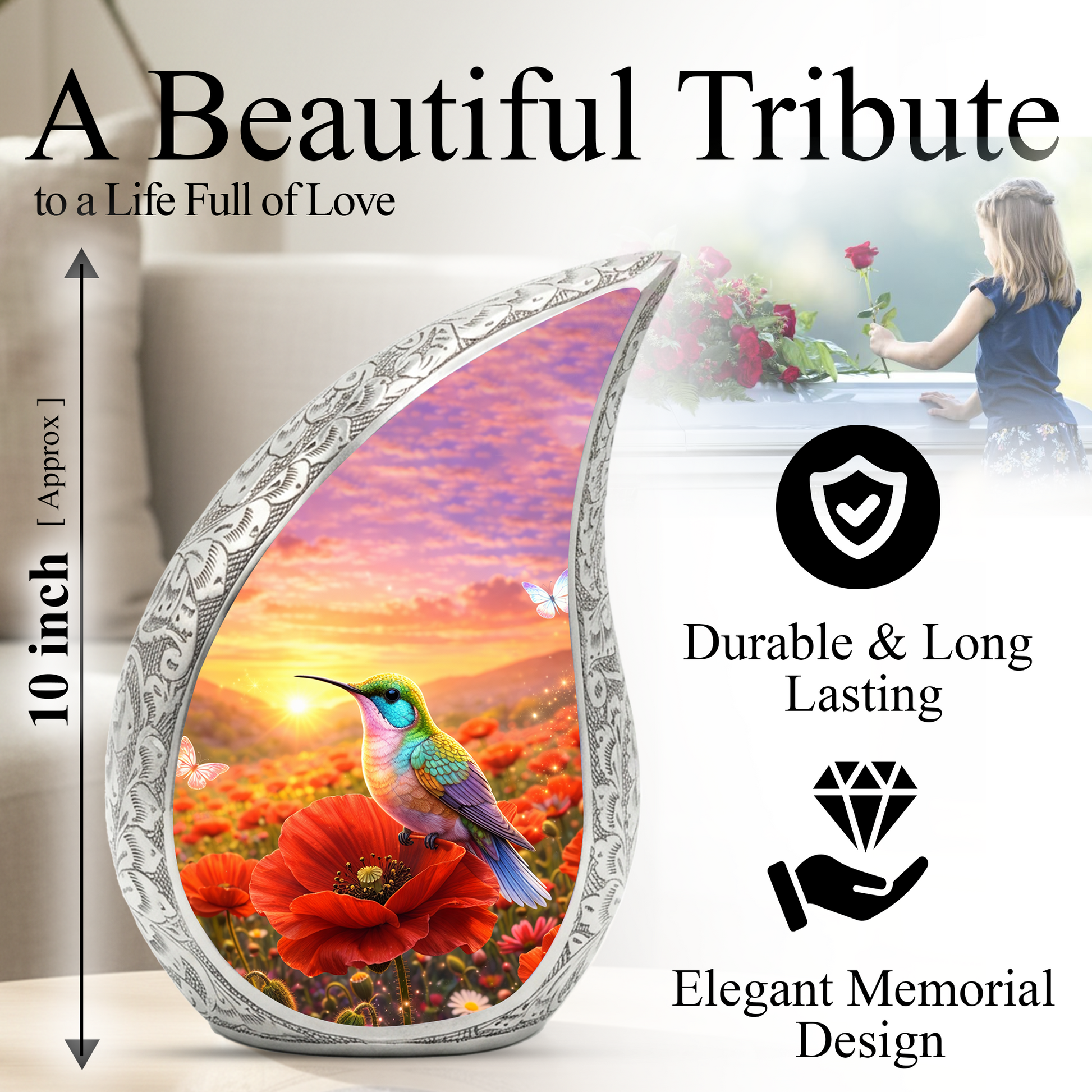 Hummingbird Memorial Urn for Mom | Urn for Human Ashes | Keepsake Urn for Mom