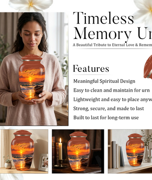 Beach Cremation Urn for Ashes | Ocean Sunset Memorial Urn | Personalized Beach & Ocean Theme Urn