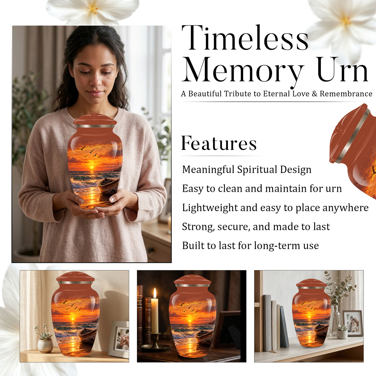 Beach Cremation Urn for Ashes | Ocean Sunset Memorial Urn | Personalized Beach & Ocean Theme Urn