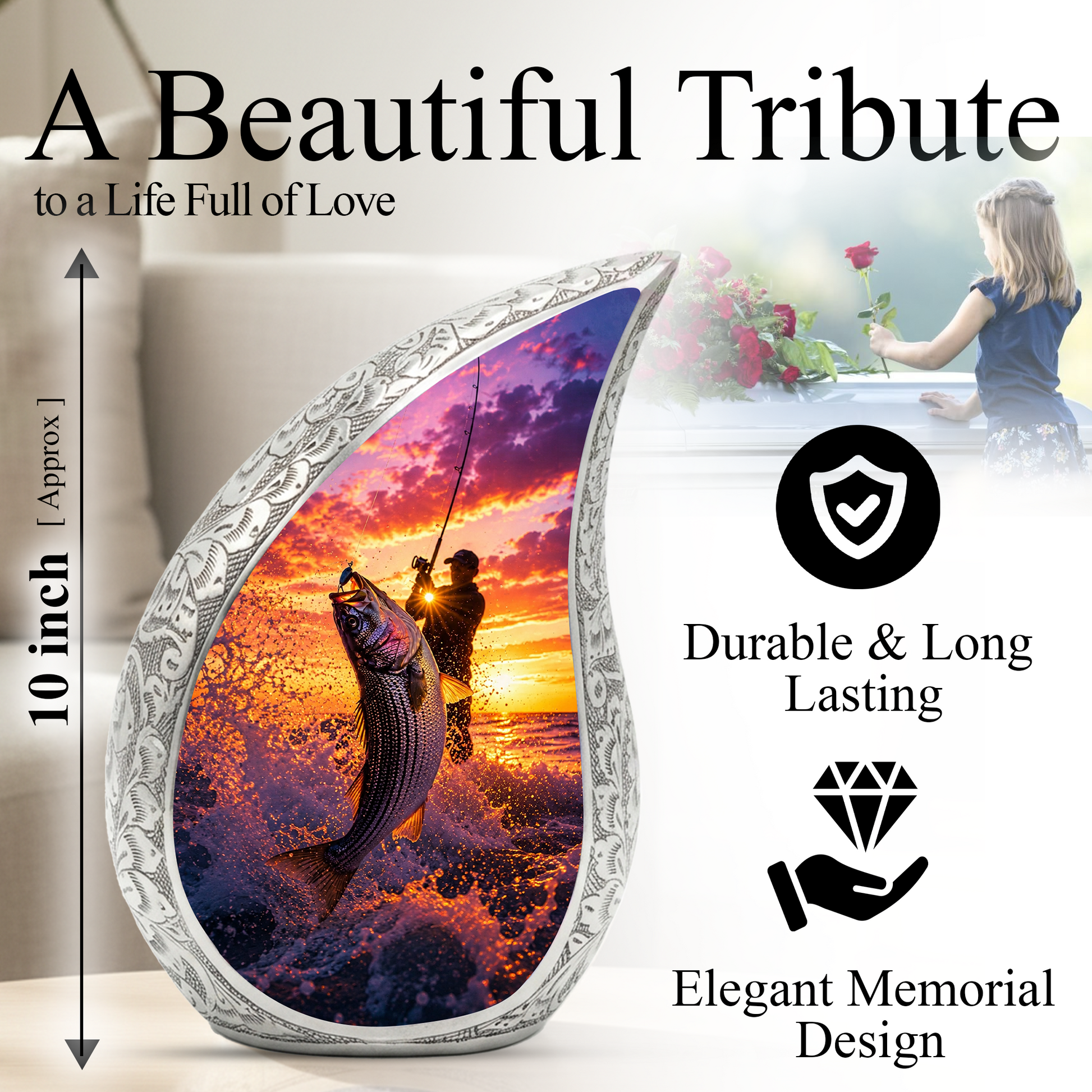 Gone Fishing Cremation Urn for Ashes, Fisherman Funeral Urn for Men
