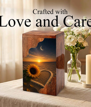 Sunflower Beach Wooden Cremation Urn for Mom | Personalized Memorial Urn for Human Ashes