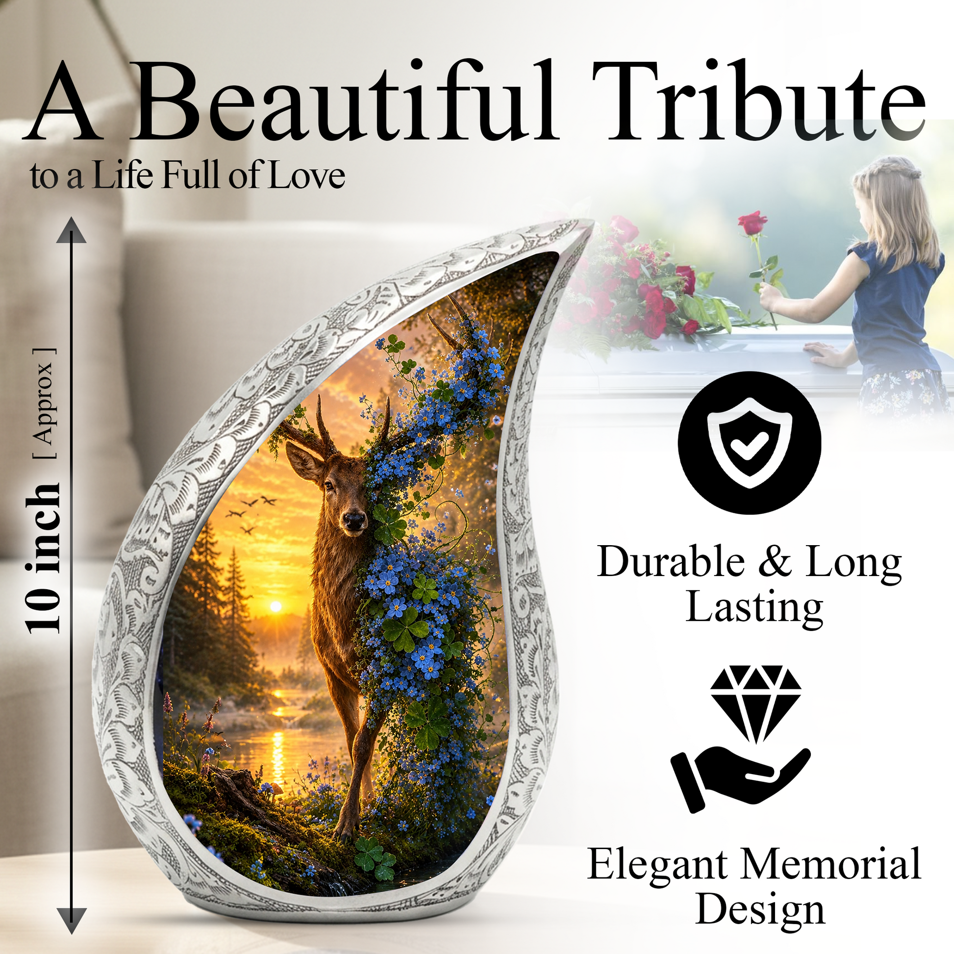 Deer Urn for Adult Ashes | Nature Adult Cremation Urn for Human Ashes Memorial