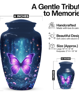Purple Butterfly Urn for Ashes, Custom Butterfly Cremation Urn