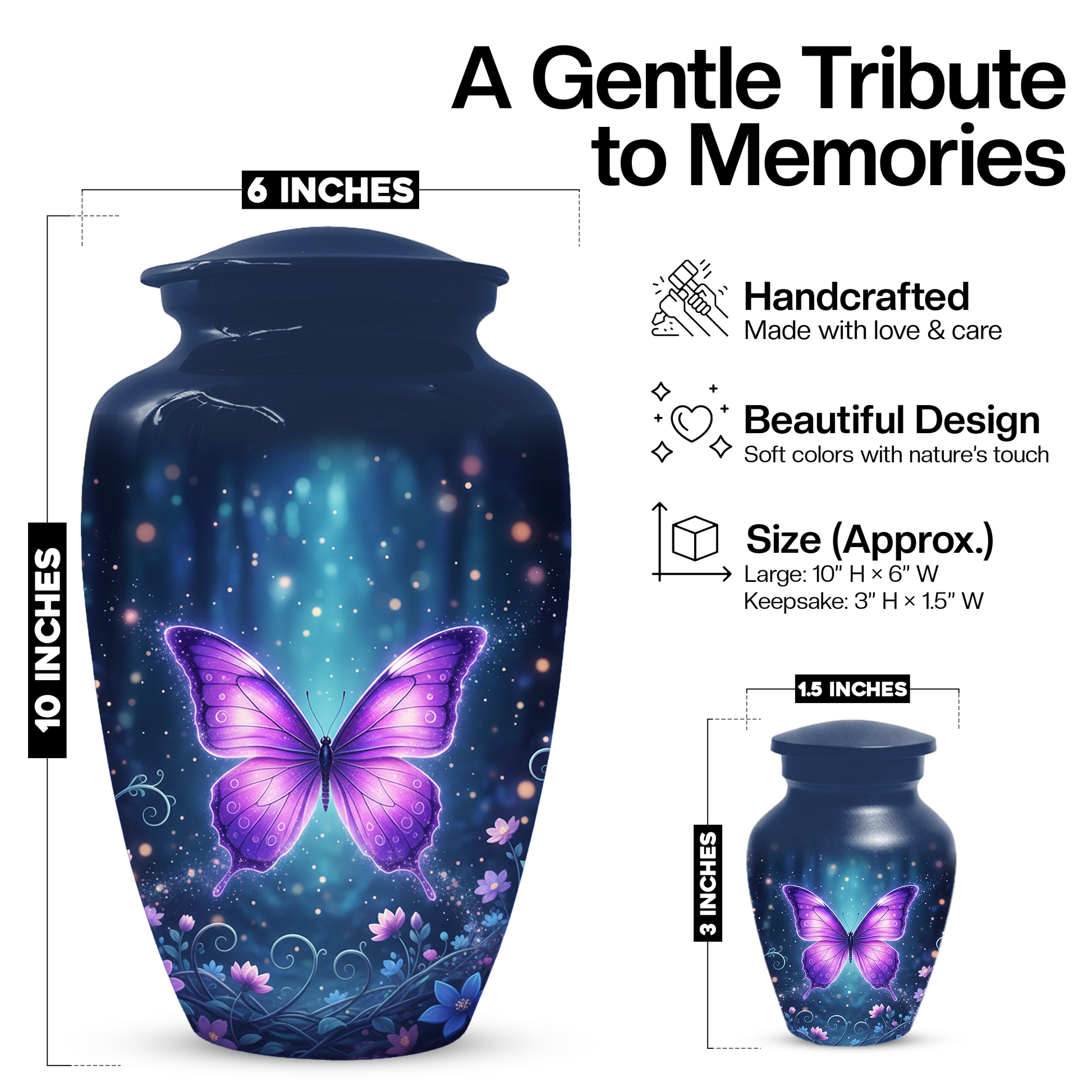 Purple Butterfly Urn for Ashes, Custom Butterfly Cremation Urn