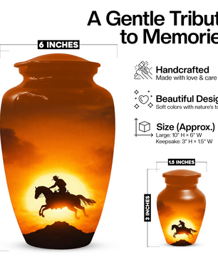 Western Cowboy Cremation Urn for Dad | Horse Memorial Urn for Human Ashes