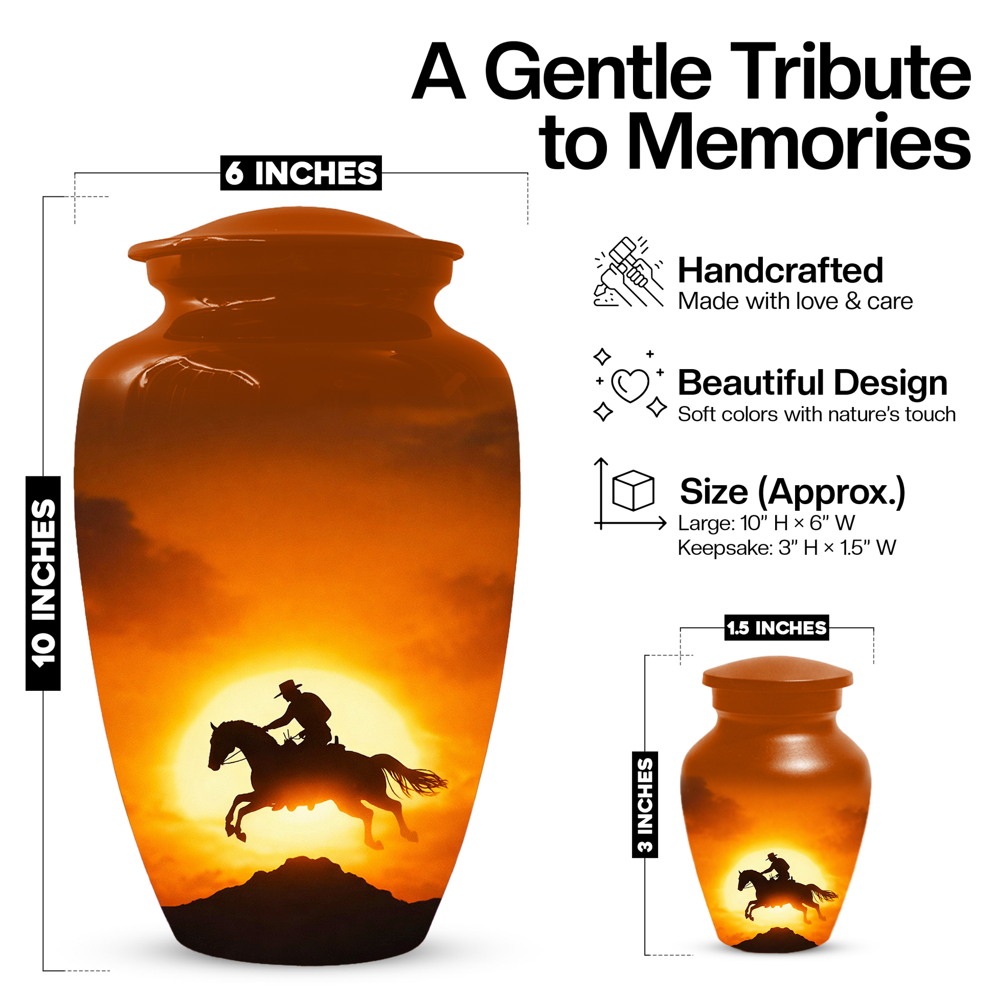 Western Cowboy Cremation Urn for Dad | Horse Memorial Urn for Human Ashes