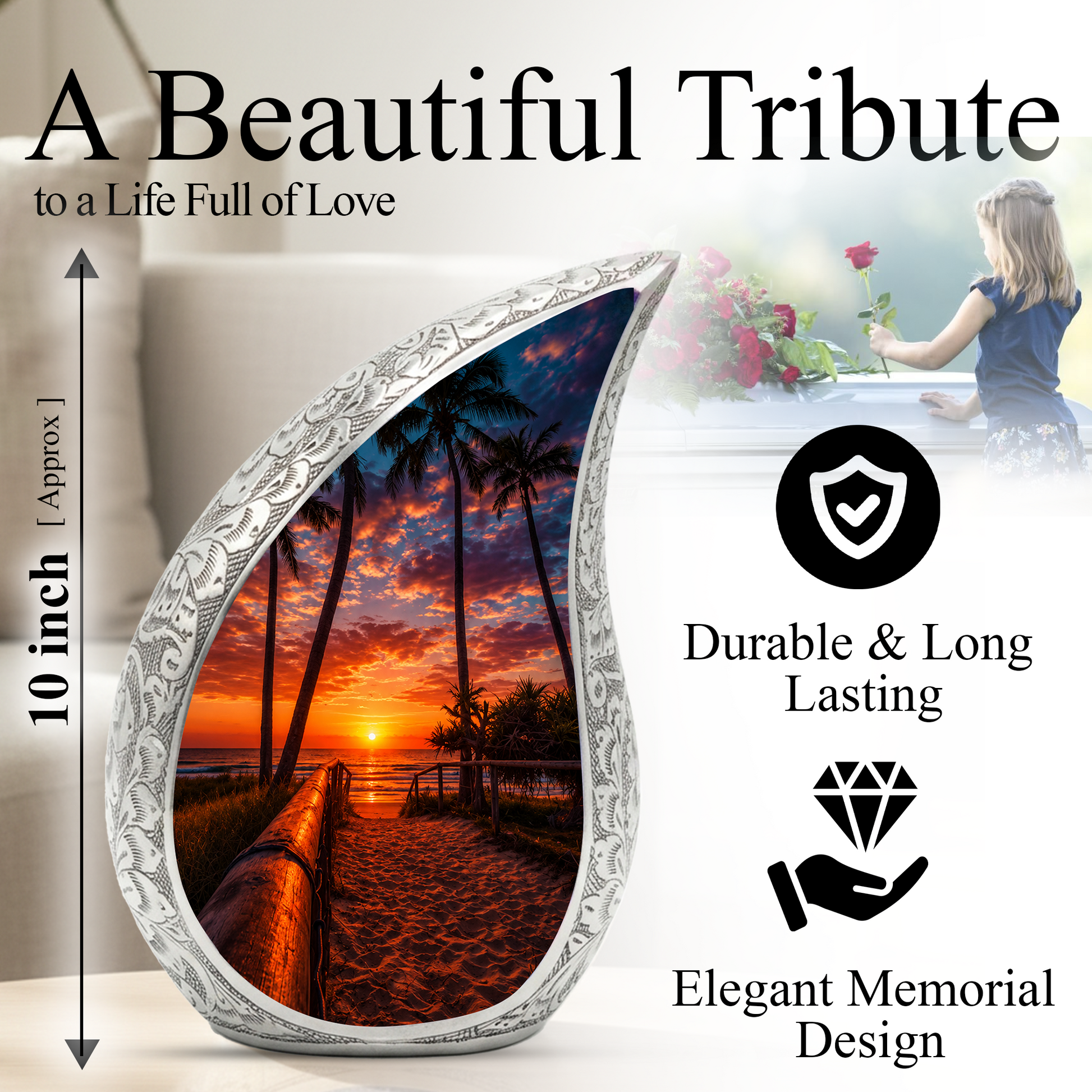 Ocean Beach Sunset Urn for Human Ashes | Beach-Themed Adult Cremation Urn