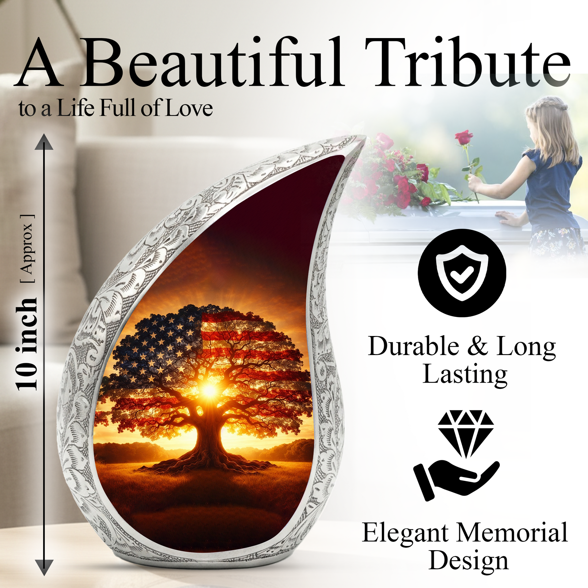 Patriotic American Tree Adult Urn for Human Ashes