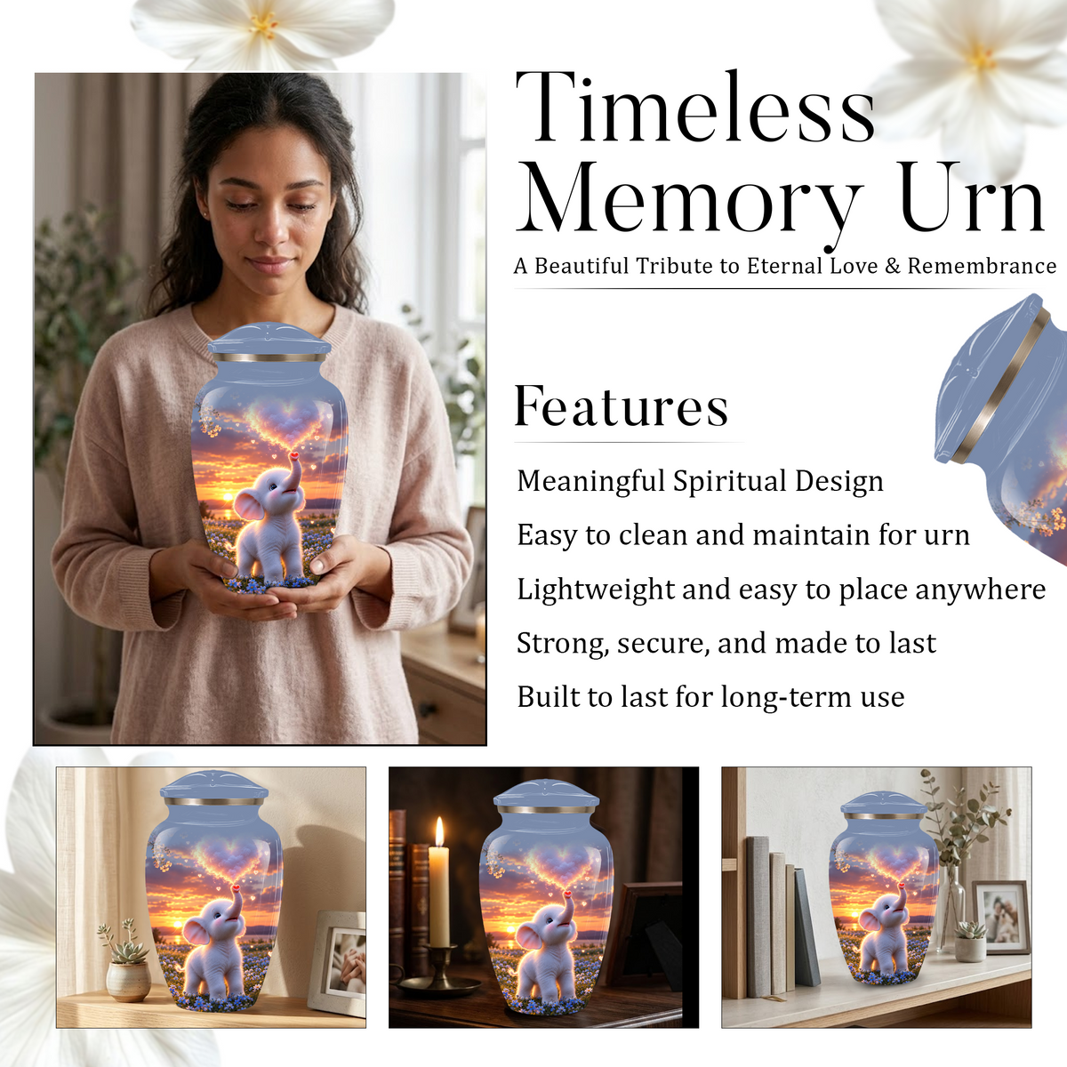 Elephant Cremation Urn for Ashes | Personalized Elephant Memorial Urn | Cute Elephant Urn