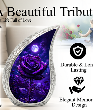Purple Rose Urn for Human Ashes – Beautiful Memorial Urn for Mom