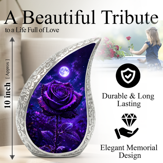 Purple Rose Urn for Human Ashes – Beautiful Memorial Urn for Mom