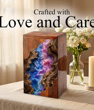Wooden Abstract River Cremation Urn – Wooden Urn for Human Ashes