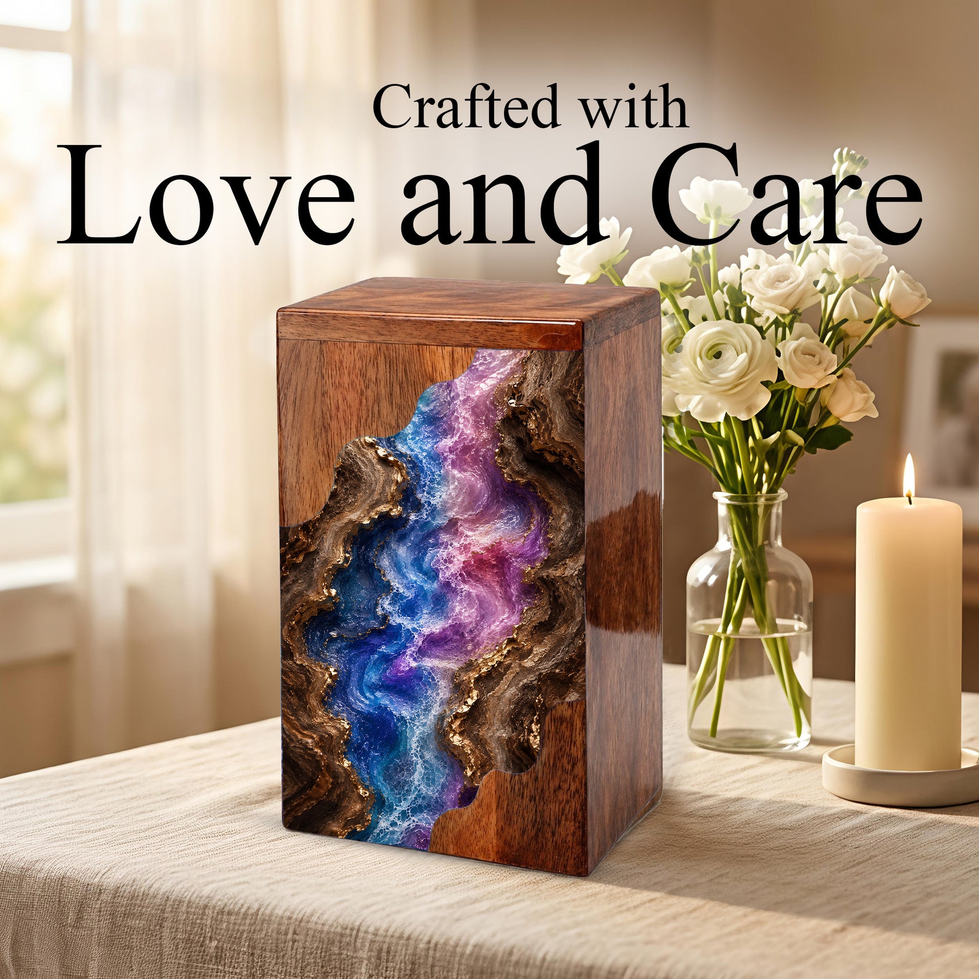 Wooden Abstract River Cremation Urn – Wooden Urn for Human Ashes