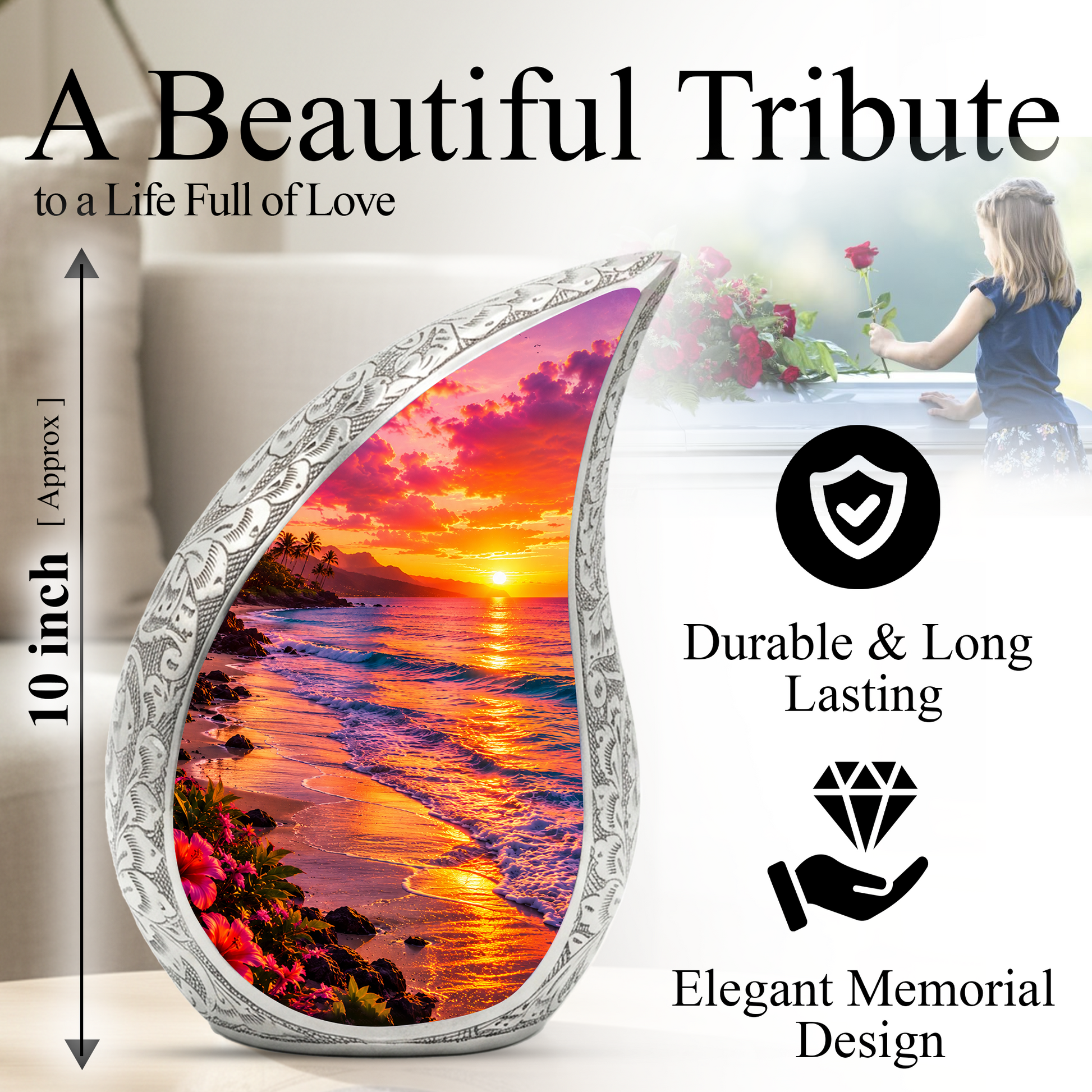 Beach Fishing Urn for Human Ashes – Ocean Sunset Cremation Urn, Adult Urn for Dad, Father & Men