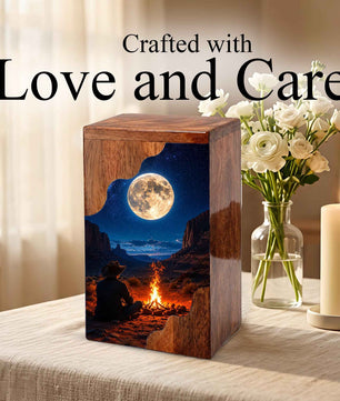 Cowboy Wooden Cremation Urn for Human Ashes – Personalized Western Memorial Urn