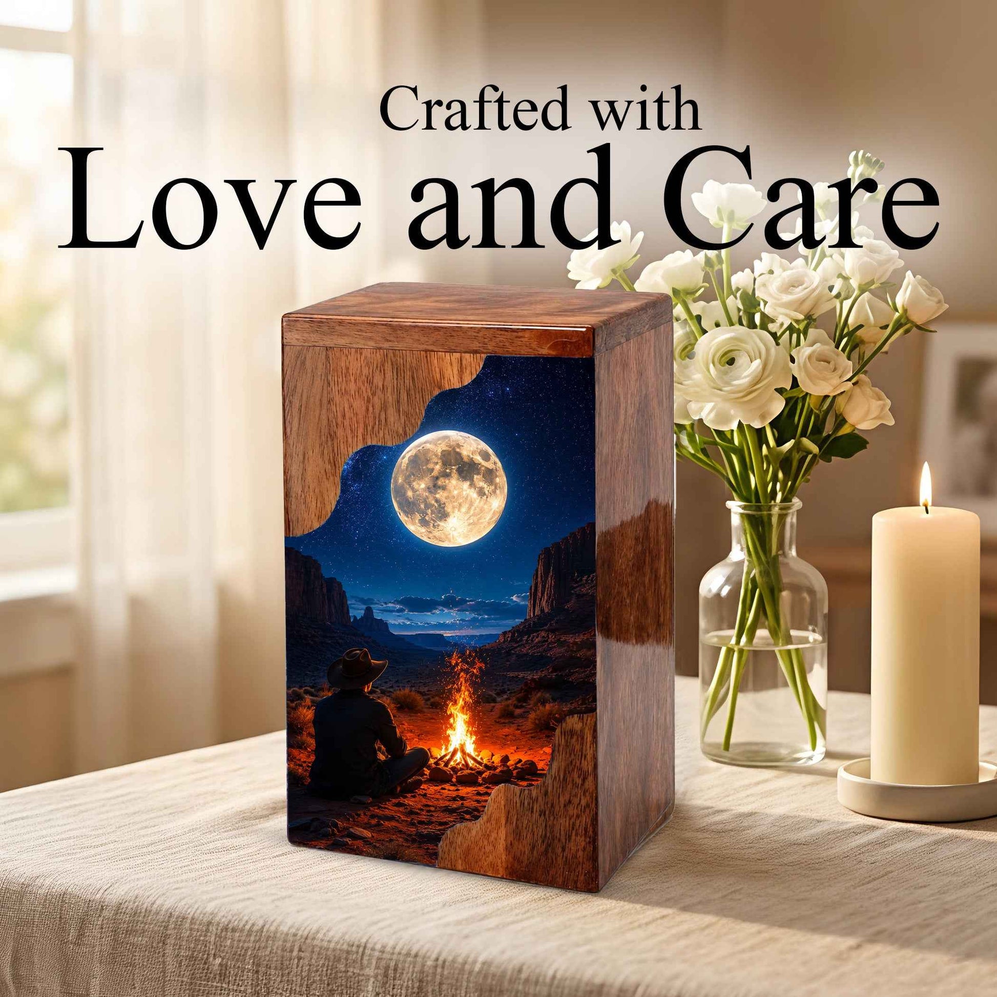 Cowboy Wooden Cremation Urn for Human Ashes – Personalized Western Memorial Urn