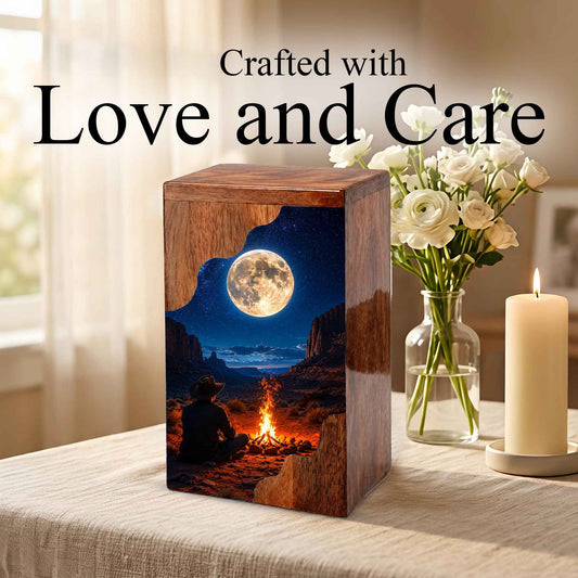 Cowboy Wooden Cremation Urn for Human Ashes – Personalized Western Memorial Urn