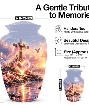 Christian Cremation Urn for Mom - Cross & Dove Extra Large Keepsake Urn