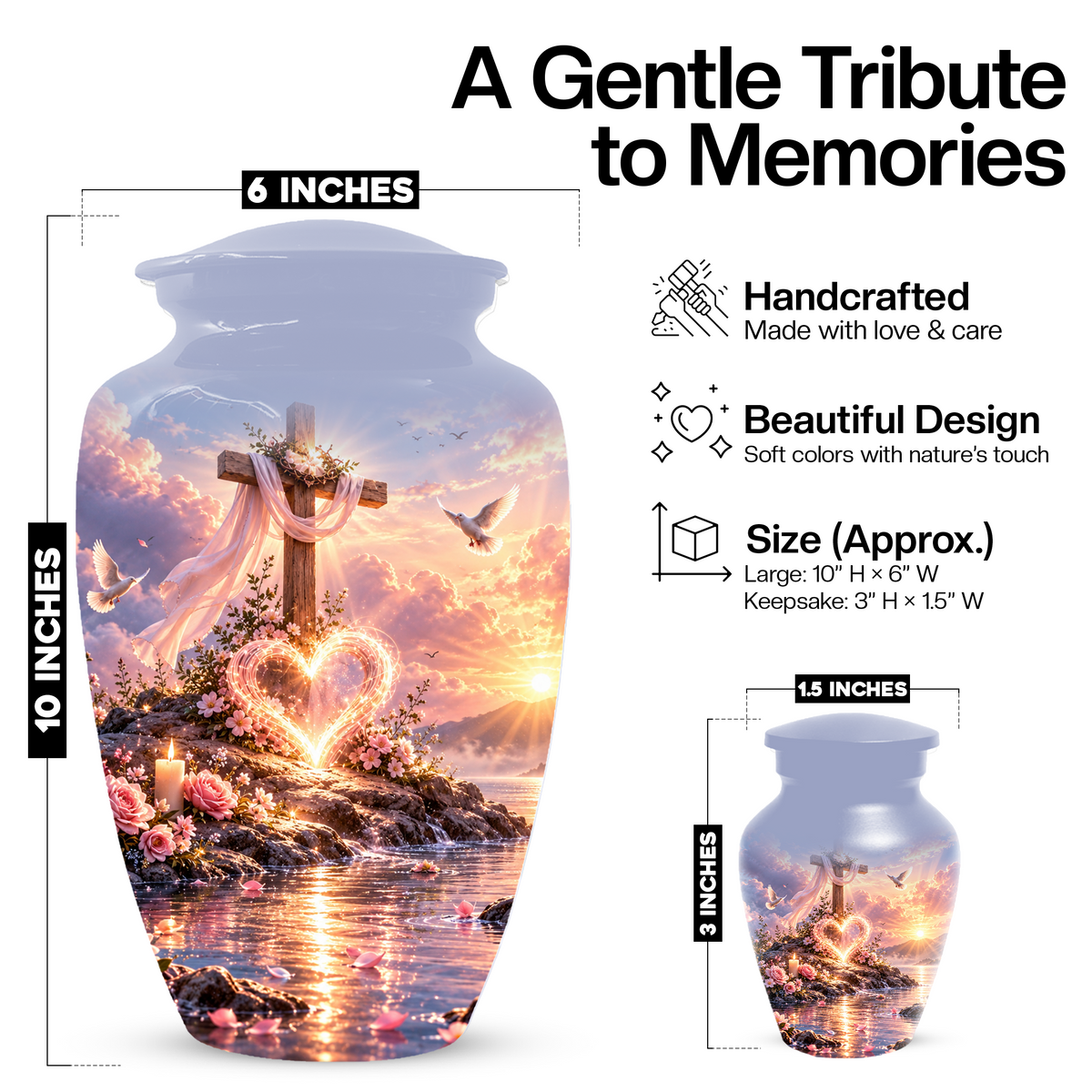 Christian Cremation Urn for Mom - Cross & Dove Extra Large Keepsake Urn