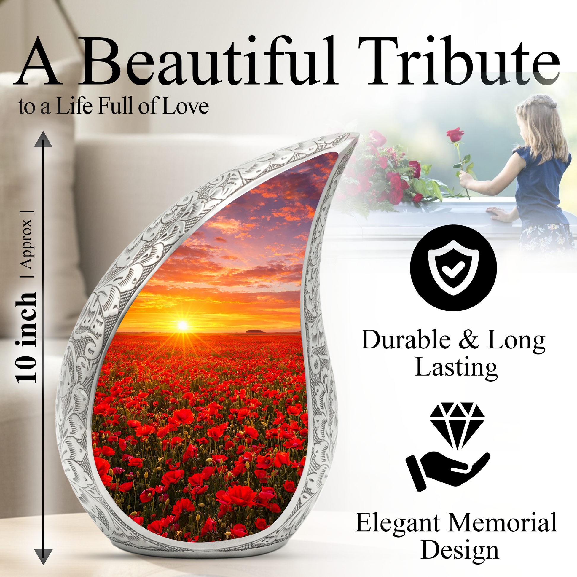 Flower Urn for Mom – Premium Floral Cremation Urn for Human Ashes |