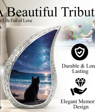Personalized Cat Urn, Moonlight Beach Cat Urn for Ashes-Memorial Urn For Ashes