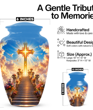 Christian Cross Cremation Urn for Ashes - Heavenly Stairway Memorial Urns