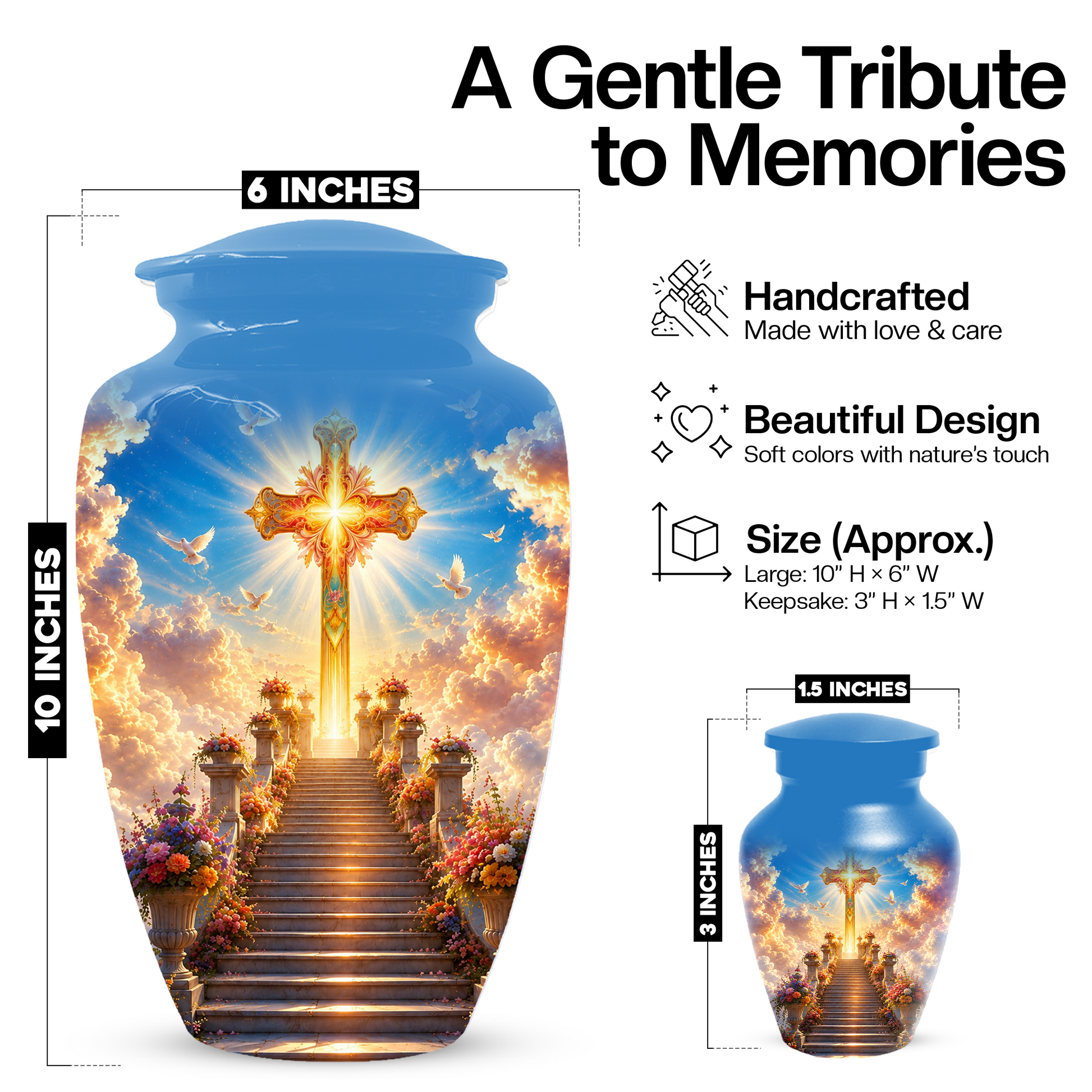 Christian Cross Cremation Urn for Ashes - Heavenly Stairway Memorial Urns