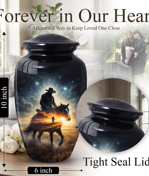 Cowboy Horse Urns for Dad, Western Cremation Large Urn for Men