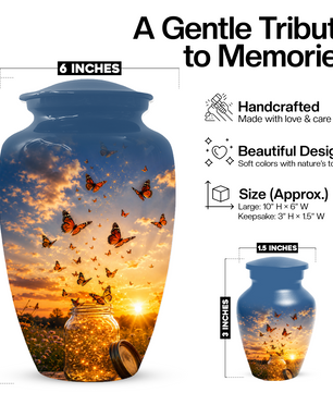 Orange Butterfly Memorial Urn For Mom - Sunset Memorial Keepsake Urn For Ashes