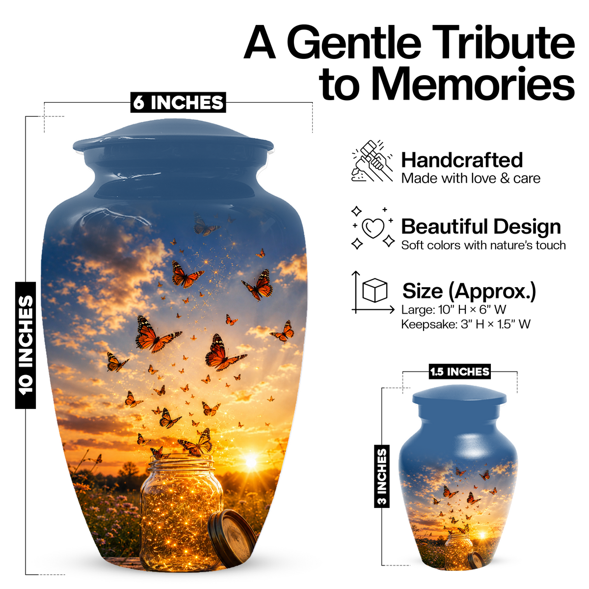 Orange Butterfly Memorial Urn For Mom - Sunset Memorial Keepsake Urn For Ashes