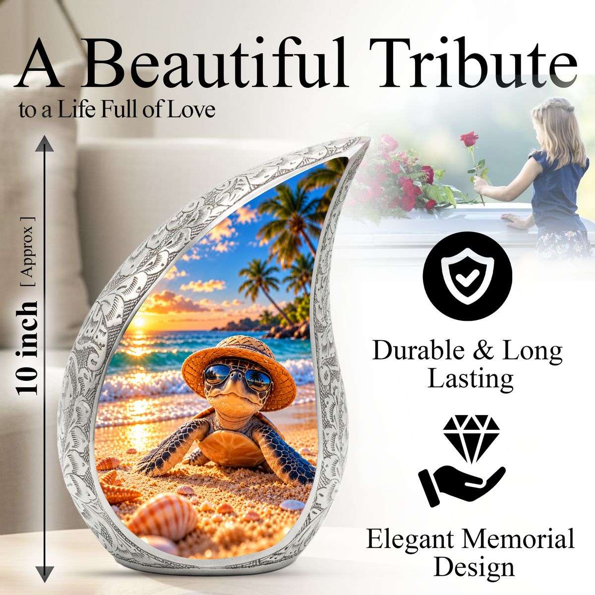 Turtle Cremation Urn for Ashes, Sea Turtle Memorial Urn, Beach Adult Urn