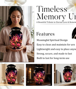 Love Birds Cremation Urn for Adult Ashes, Romantic Pink Birds and Roses Memorial Urn