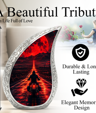 Motorcycle Rider Urn for Adult Ashes – Patriotic Motorcycle Memorial Cremation Urn for Dad