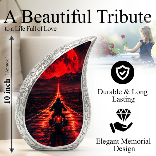 Motorcycle Rider Urn for Adult Ashes – Patriotic Motorcycle Memorial Cremation Urn for Dad