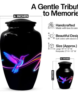 Personalized Neon Hummingbird Urn for Ashes – Modern Custom Adult Cremation Urn,