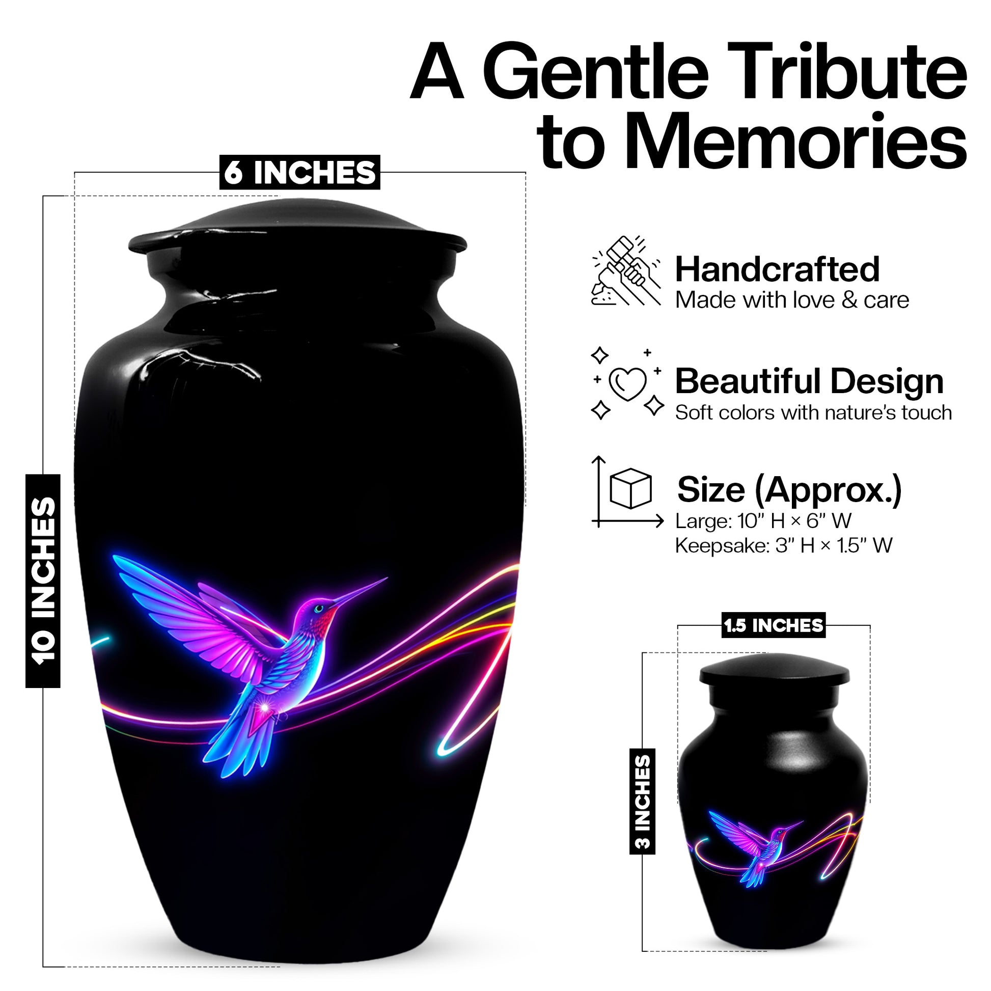 Personalized Neon Hummingbird Urn for Ashes – Modern Custom Adult Cremation Urn,