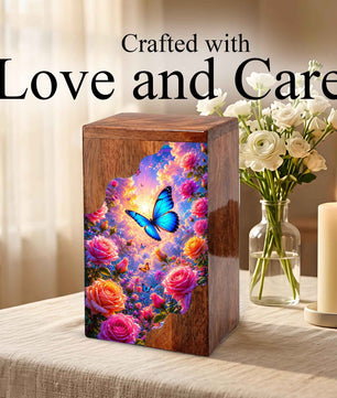 Butterfly Wooden Cremation Urn, Wooden Urn for Human Ashes, Urn Box for Human Ashes